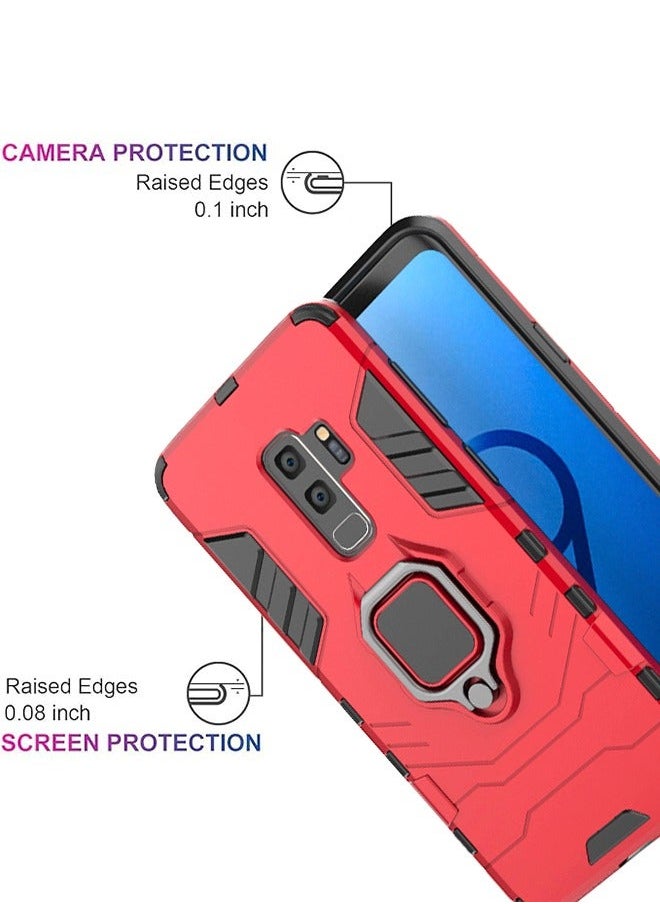 GKK - Samsung Galaxy S9plus/G9650 Case Dual Layer Protective Shockproof Hard Armor Cover with 360° Rotating Finger Ring Kickstand and Car Magnetic Mount for Galaxy S9plus/G9650 - Black/Red - Image 1