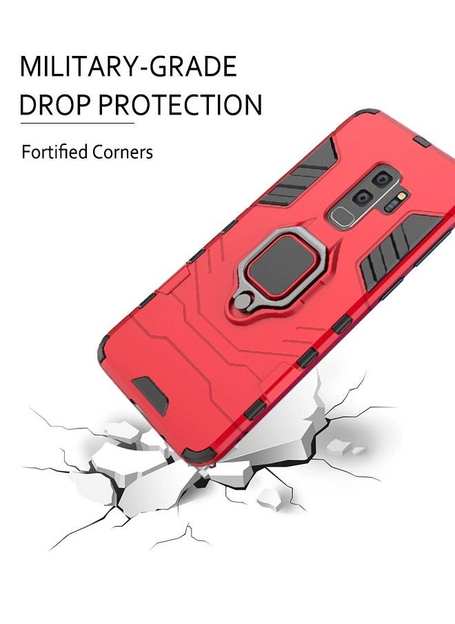 GKK - Samsung Galaxy S9plus/G9650 Case Dual Layer Protective Shockproof Hard Armor Cover with 360° Rotating Finger Ring Kickstand and Car Magnetic Mount for Galaxy S9plus/G9650 - Black/Red - Image 1