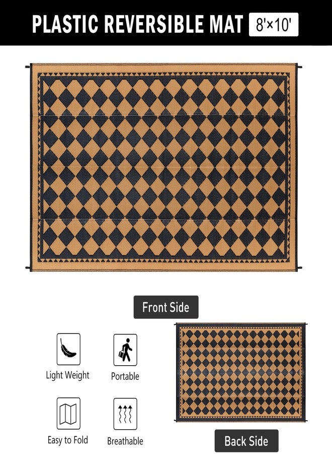 HUGEAR Outdoor Waterproof Rug 6'x9' Plastic Straw Rugs Washable Reversible Floor Mat Brown Plaid Carpet for Camping RV Deck Entryance Porch Picnic Balcony Beach Backyard - Image 2