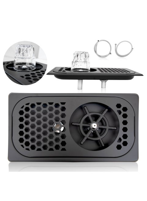 Pitcher Milk RINSER with Side Sprays Drain and Drip Tray for Barista Coffee Bar Glass Cup Cleaner Milk Tea Washer Stainless Steel Black Kitchen Sink 32x18cm