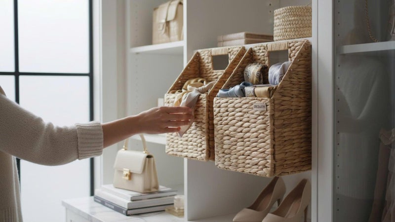 SIEUSALEVN Wicker Hanging Storage Basket (10,5"Lx6,5"Wx13"H), Set of 2 Wall Baskets, Water Hyacinth Baskets, Wall Decor Hyacinth Basket Hanging for Organizing Files, Mails, Books, Accessories - Image 2