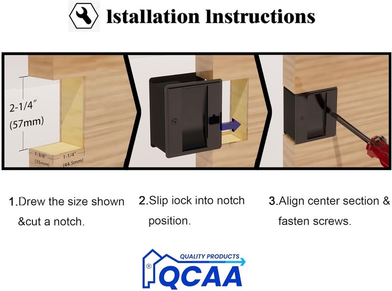 QCAA Solid Brass Sliding Pocket Passage Door Pull, Matte Black, Made in Taiwan, 1 Pack - Image 3