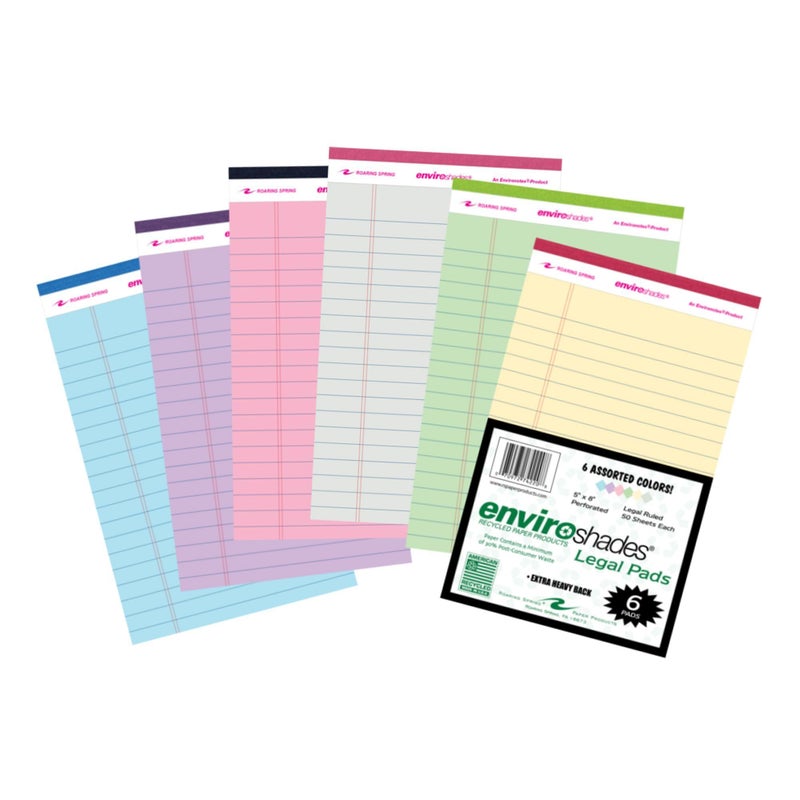 ROARING SPRING Enviroshades Recycled Mini Legal Pads, 6 Pack, 5" x 8" 50 Sheets, Assorted Colors - Image 1