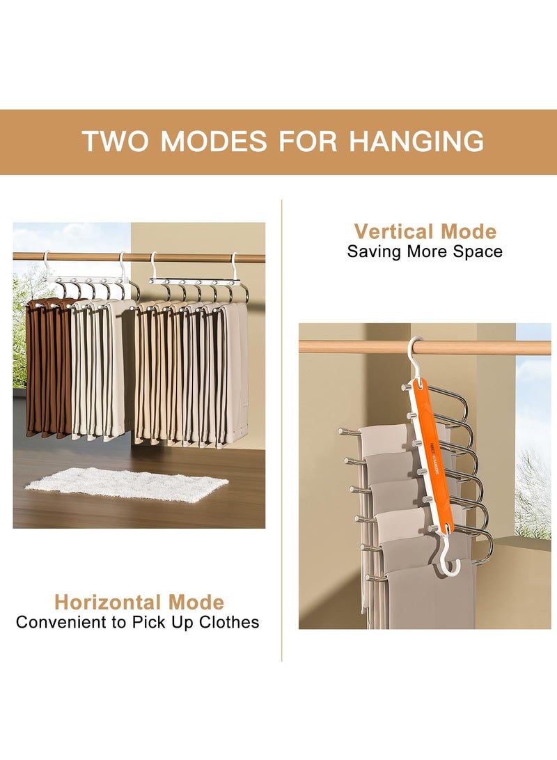 SYOSI Space Saving Pants Hangers-6 Tier Trouser Hangers Non-Slip Folding Rack Rotating Hangers Magic Closet Pants Organizer 2 Modes for Hanging  for Pants Jeans Scarves and Clothes 2 Pack Orange  - Image 3