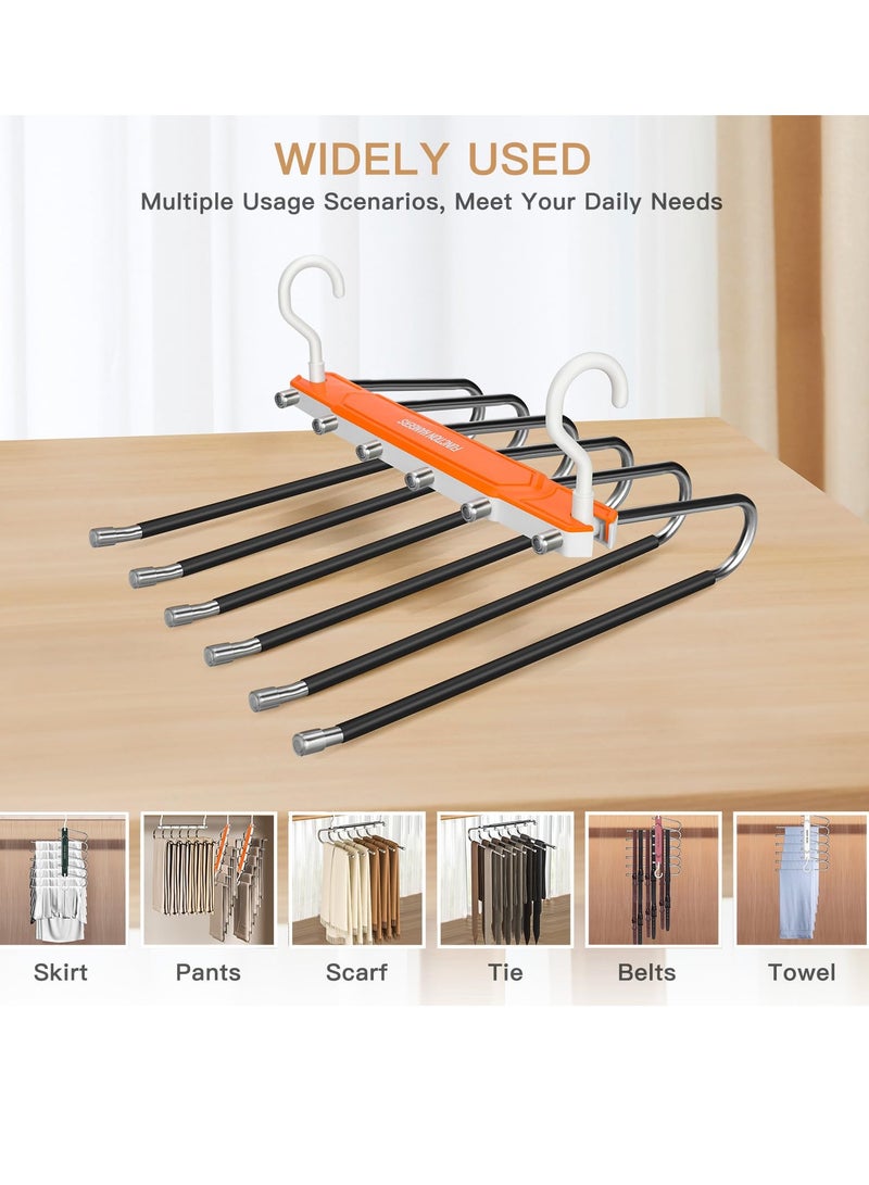 SYOSI Space Saving Pants Hangers-6 Tier Trouser Hangers Non-Slip Folding Rack Rotating Hangers Magic Closet Pants Organizer 2 Modes for Hanging  for Pants Jeans Scarves and Clothes 2 Pack Orange  - Image 4