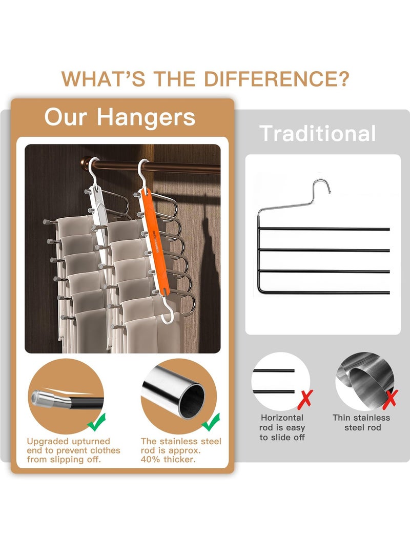 SYOSI Space Saving Pants Hangers-6 Tier Trouser Hangers Non-Slip Folding Rack Rotating Hangers Magic Closet Pants Organizer 2 Modes for Hanging  for Pants Jeans Scarves and Clothes 2 Pack Orange  - Image 5