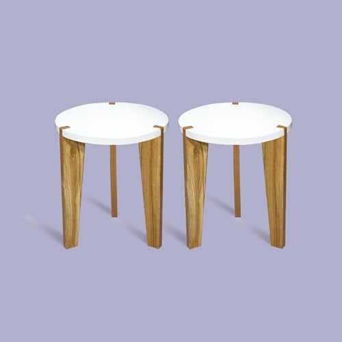 Heartily Beautiful Wooden Stool – Set of 2 | 14 Inch Height | Multipurpose 3-Leg Side Table, Small Table, Plant Stand for Living Room in Home or Office (Height 14 Inch) - Image 4