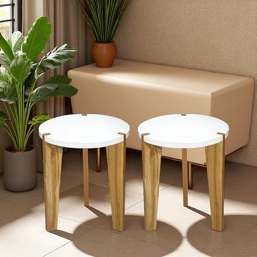 Heartily Beautiful Wooden Stool – Set of 2 | 14 Inch Height | Multipurpose 3-Leg Side Table, Small Table, Plant Stand for Living Room in Home or Office (Height 14 Inch) - Image 5