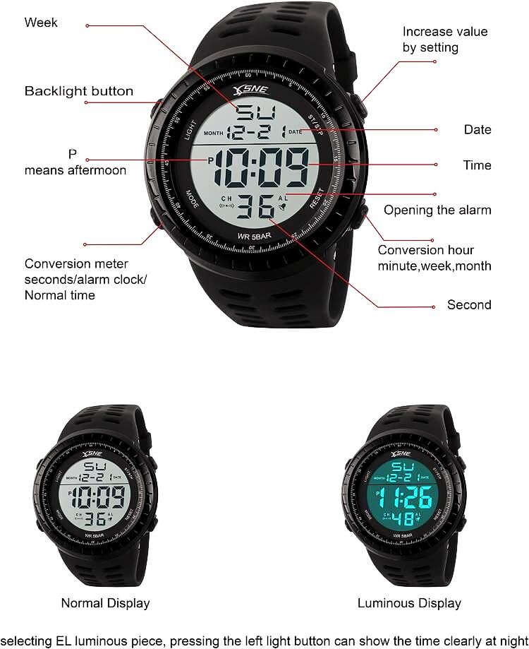 SNE Mens Digital Watch Sports Military Watches Waterproof Outdoor Chronograph Wrist Watches for Men with LED Back Ligh/Alarm/Date Simple Watch 1167 - Image 4