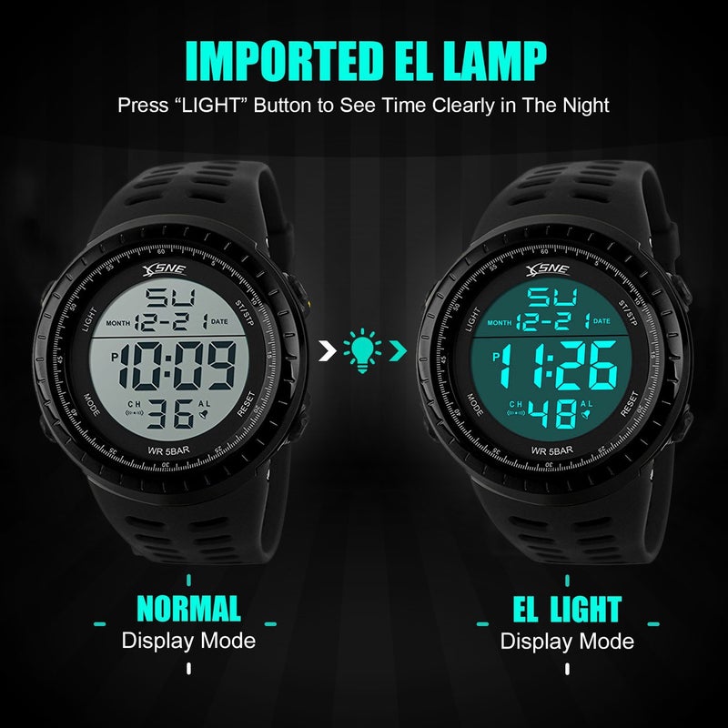 SNE Mens Digital Watch Sports Military Watches Waterproof Outdoor Chronograph Wrist Watches for Men with LED Back Ligh/Alarm/Date Simple Watch 1167 - Image 5