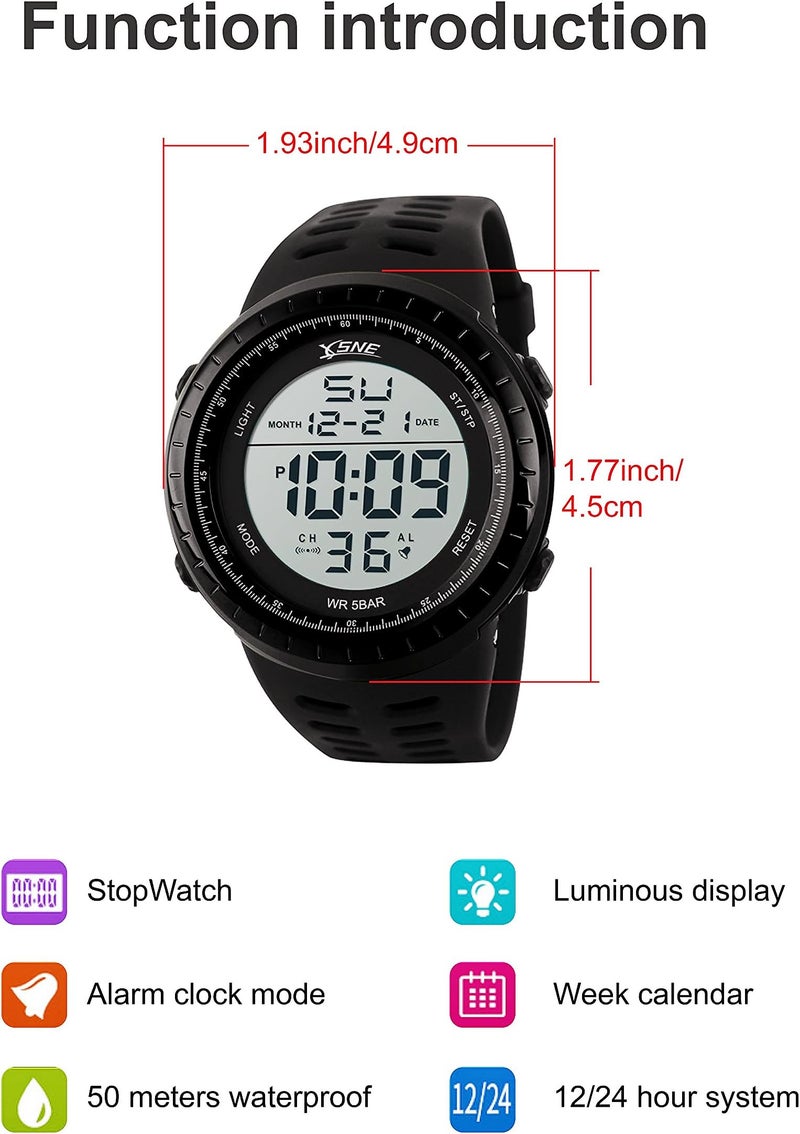 SNE Mens Digital Watch Sports Military Watches Waterproof Outdoor Chronograph Wrist Watches for Men with LED Back Ligh/Alarm/Date Simple Watch 1167 - Image 3