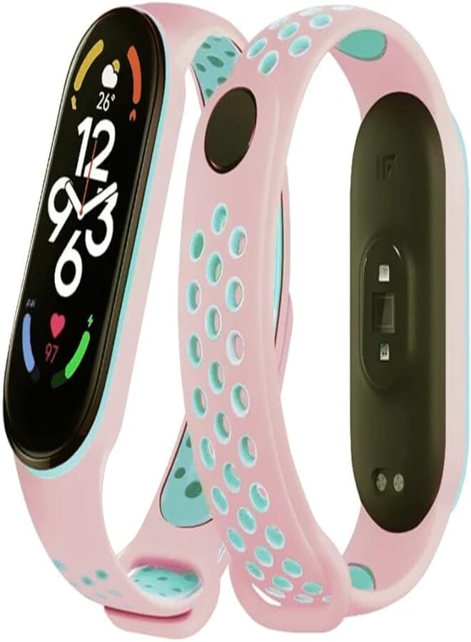 Next Next store Silicone Sport Strap Compatible with Mi Band 5 / Mi Band 6 Breathable Replacement Strap Compatible with Xiaomi Mi Band 5 6 Smart Watch, One Size (Pink Turquoise)
