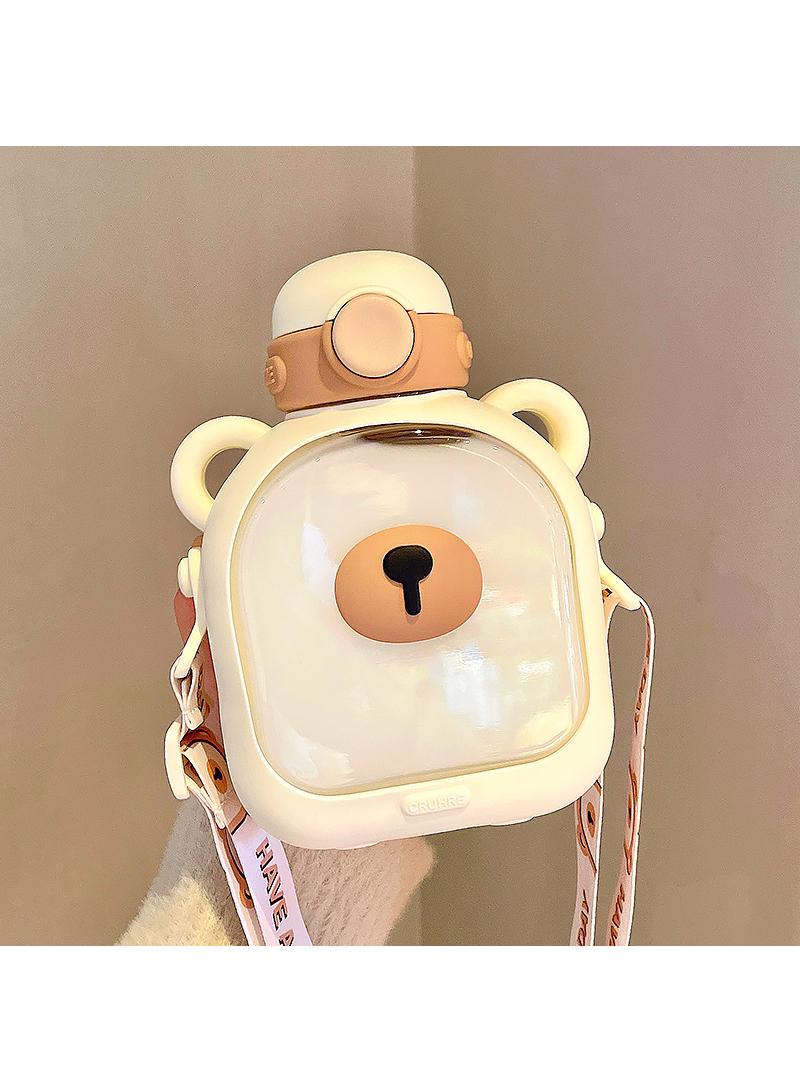 Square water cup for girls, large capacity straw cup for bears, student portable plastic cup