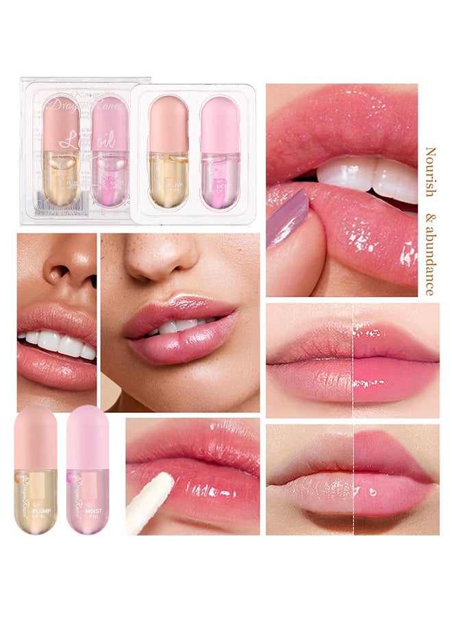 Plumping Lip Oil Set - Deeply Moisturizing And Reducing Lip Wrinkles - Lip Sleeping Mask - Lips Enhancer Filler For Dry Lips (Plump+Moisturizing)