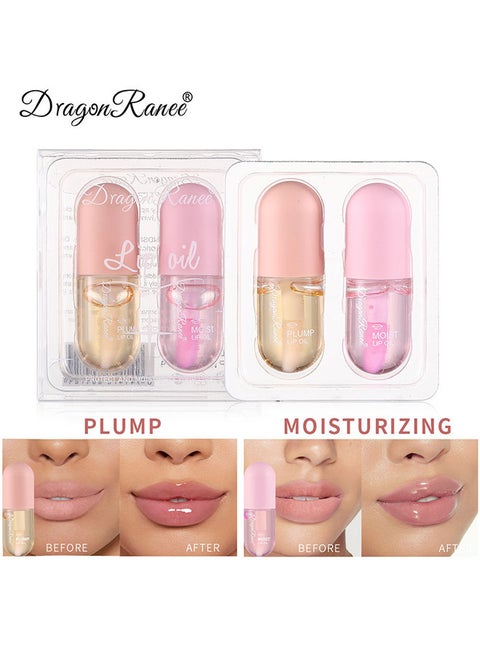 Plumping Lip Oil Set - Deeply Moisturizing And Reducing Lip Wrinkles - Lip Sleeping Mask - Lips Enhancer Filler For Dry Lips (Plump+Moisturizing)