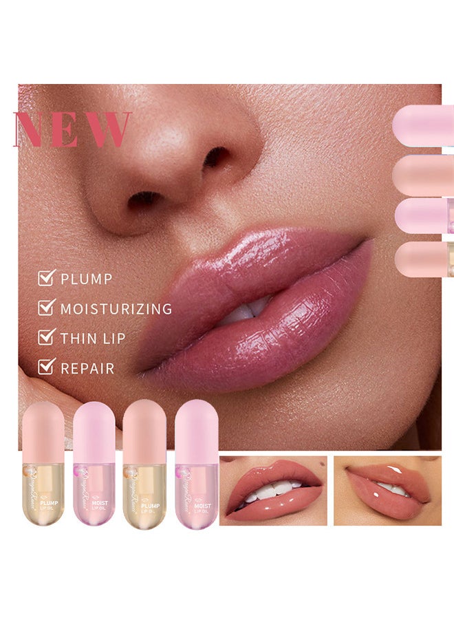 Plumping Lip Oil Set - Deeply Moisturizing And Reducing Lip Wrinkles - Lip Sleeping Mask - Lips Enhancer Filler For Dry Lips (Plump+Moisturizing)