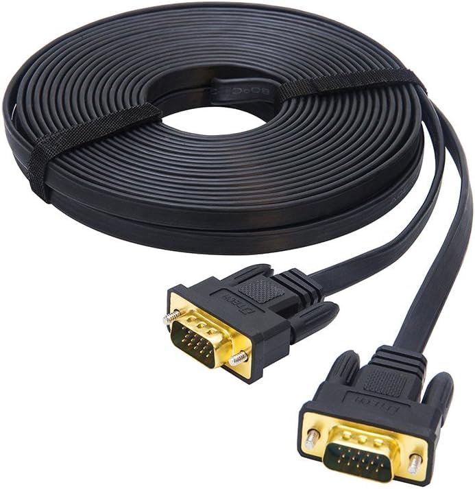 DTECH Ultra Thin Flat Type Computer Monitor 10m VGA Cable Standard 15 Pin Male to Male Connector SVGA Wire - Black - Image 1