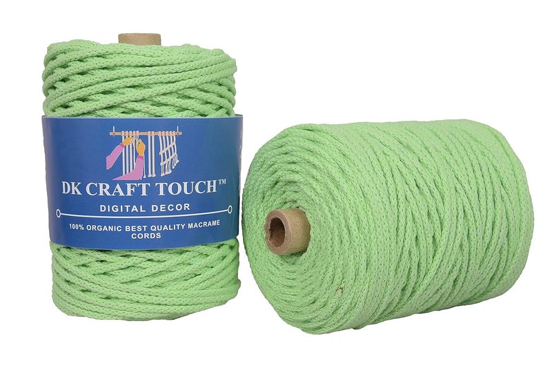 DK Craft Touch Braided Light Apple Green 5mm 50 Metre Macrame Cotton CordThread for Craft WorkPlant Hanger Ropes
