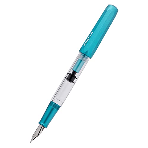 Lanxivi Majohn T1 Piston Fountain Pen Fine, Blue Aluminium Clear Acrylic Large Ink Capacity Writing Pen Box Set - Image 2
