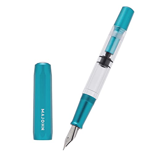 Lanxivi Majohn T1 Piston Fountain Pen Fine, Blue Aluminium Clear Acrylic Large Ink Capacity Writing Pen Box Set - Image 4