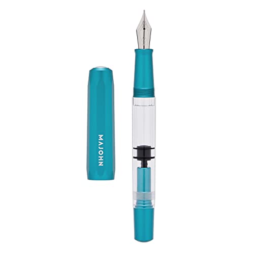 Lanxivi Majohn T1 Piston Fountain Pen Fine, Blue Aluminium Clear Acrylic Large Ink Capacity Writing Pen Box Set - Image 1