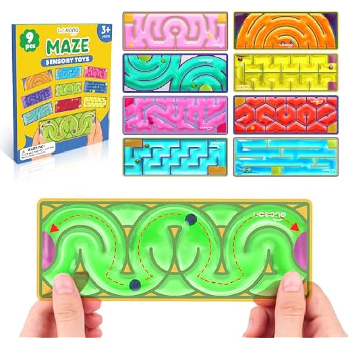 LESONG Sensory Fidget Toys for Kids: 9 Pack Squishy Gel-Filled Sensory Maze for Autism Calming - Fidget Toys for Classroom Calm Down Corner Travel - Gifts for Easter Basket Stuffers School Prizes - Image 1