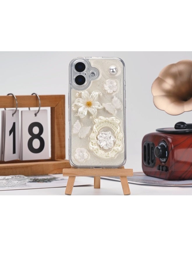 ShebSheb for iPhone 16 Case Glitter Flower Case,Cute Girly 3D Flower Floral Pearl Bling Sparkle Soft Silicone Aesthetic Women Girls Phone Cover - Image 1