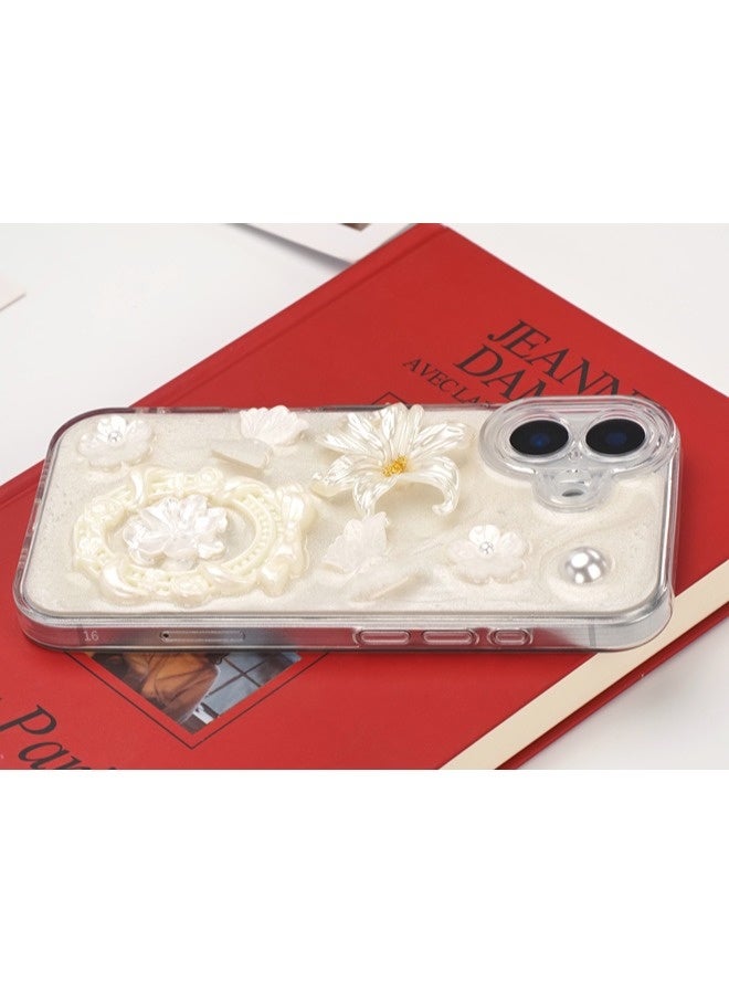 ShebSheb for iPhone 16 Case Glitter Flower Case,Cute Girly 3D Flower Floral Pearl Bling Sparkle Soft Silicone Aesthetic Women Girls Phone Cover - Image 4