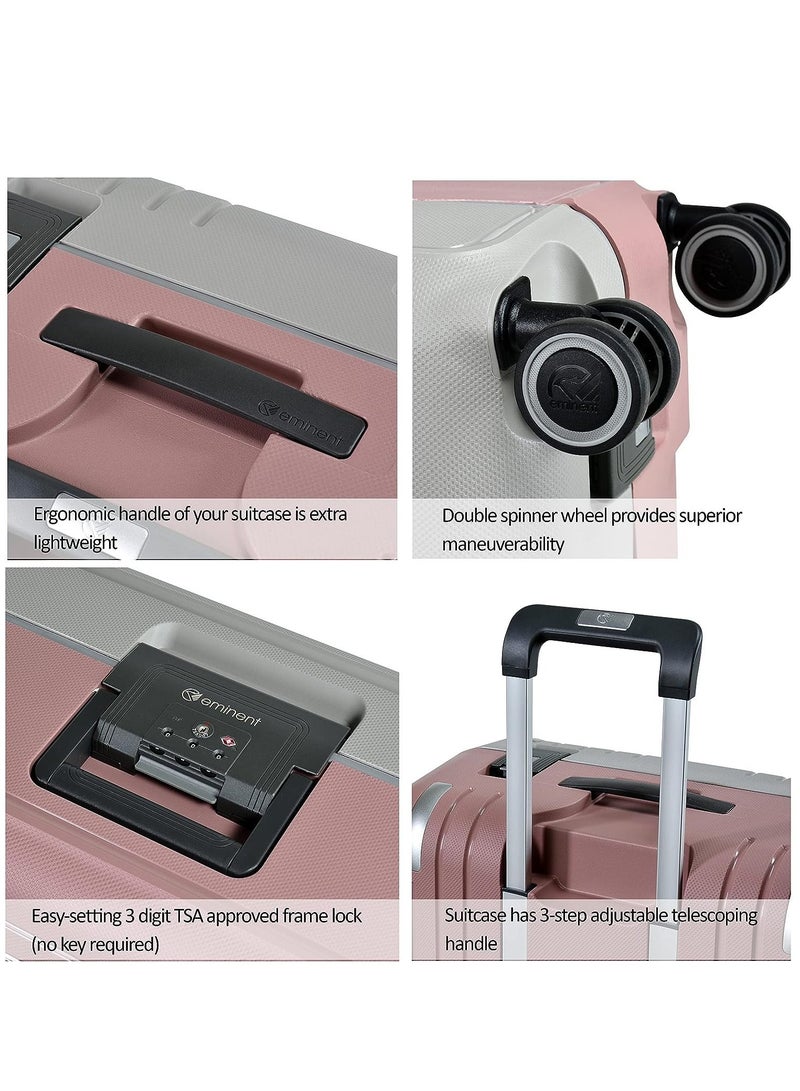 إيمينينت حقيبة سفر ترولي فيرتيكا صلبة قطعتين بولي بروبلين خفيفة بعجلات دوارة مزدوجة هادئة وقفل  رمادي وردي - Image 5