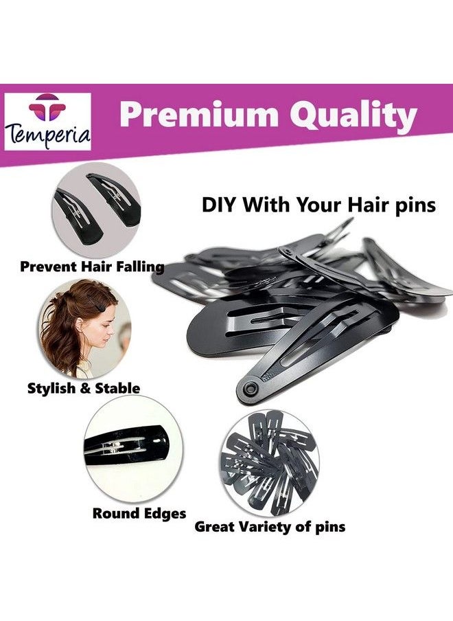 Temperia - Tic Tac Hair Clips For Girls (Pack Of 36Pcs) (5Cm) (Matte Black) Tik Tak Pins For Women - Image 1