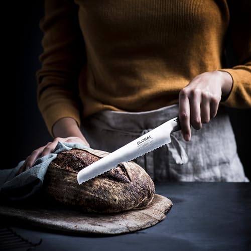 GLOBAL سكين خبز مسنن بطول 8 1/2 بوصة - خفيف الوزن من الفولاذ المقاوم للصدأ الياباني، حافة حادة للغاية، صنع في اليابان، G-9 - Image 2