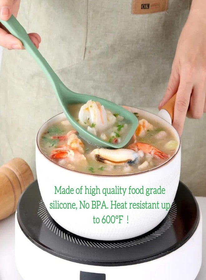 Armrouns Large Silicone Cooking Spoon 2PC, 12 -inch Non-Stick Spoonula set Deep Bolw & Measurement Mark for Mixing,Serving, Scooping, Scraping, Kitchen Utensils Spoons (White & Green) - Image 3