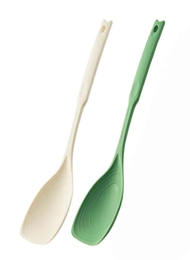 Armrouns Large Silicone Cooking Spoon 2PC, 12 -inch Non-Stick Spoonula set Deep Bolw & Measurement Mark for Mixing,Serving, Scooping, Scraping, Kitchen Utensils Spoons (White & Green) - Image 2
