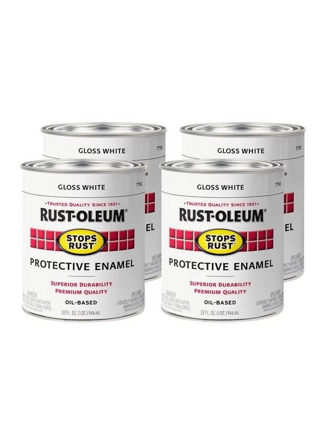رست أوليوم طلاء Rust-Oleum 7792504-4PK Stops Rust Brush On، ربع جالون (عبوة من 4 قطع)، أبيض لامع، 128 أونصة سائلة - Image 1
