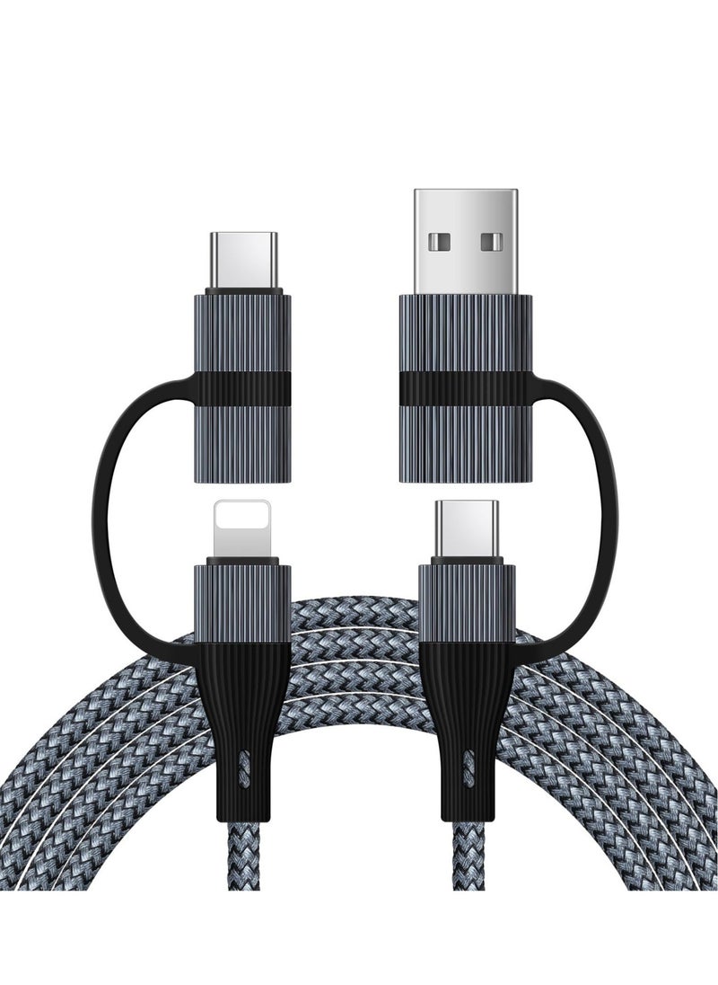 Generic - USB C Charger Cable, 60W/3A USB C to USB Adaptor With iOS/Type C/USB A Ports 4 in 1 for iPhone 15 14 13 Pro Max iPad Samsung S24 S23 Ultra Z Flip 5 Multi USB to USB C Cable, Black - Image 1