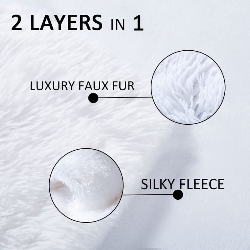 YUSOKI Long Faux Fur Throw Blanket for Sofa Couch,2 Layers,2.1lb,All Ages,Home Decoration, (White,50" x 60") - Image 2