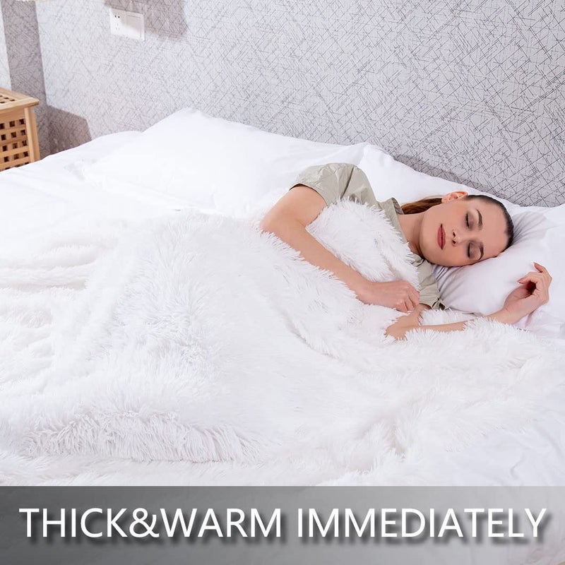 YUSOKI Long Faux Fur Throw Blanket for Sofa Couch,2 Layers,2.1lb,All Ages,Home Decoration, (White,50" x 60") - Image 4