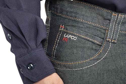 Lapco FR جينز LAPCO FR الحديث للرجال، بنطلونات عمل مقاومة اللهب، مقاس مريح، خصر منخفض، قصّة بوت، دنيم مغسول، P-INDM62 - Image 4