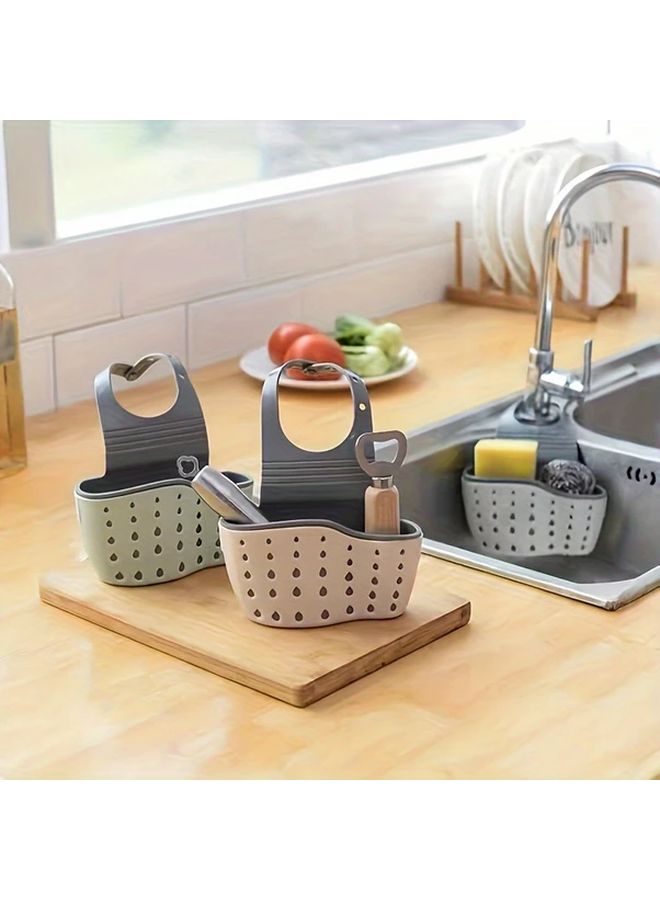 Green Adjustable Sink Storage Holder Hanging Drain Basket With Soap Sponge Shelf Kitchen Organizer - Image 1