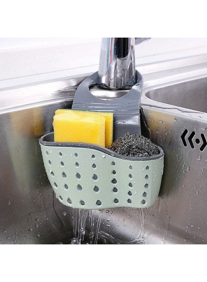 Green Adjustable Sink Storage Holder Hanging Drain Basket With Soap Sponge Shelf Kitchen Organizer - Image 3