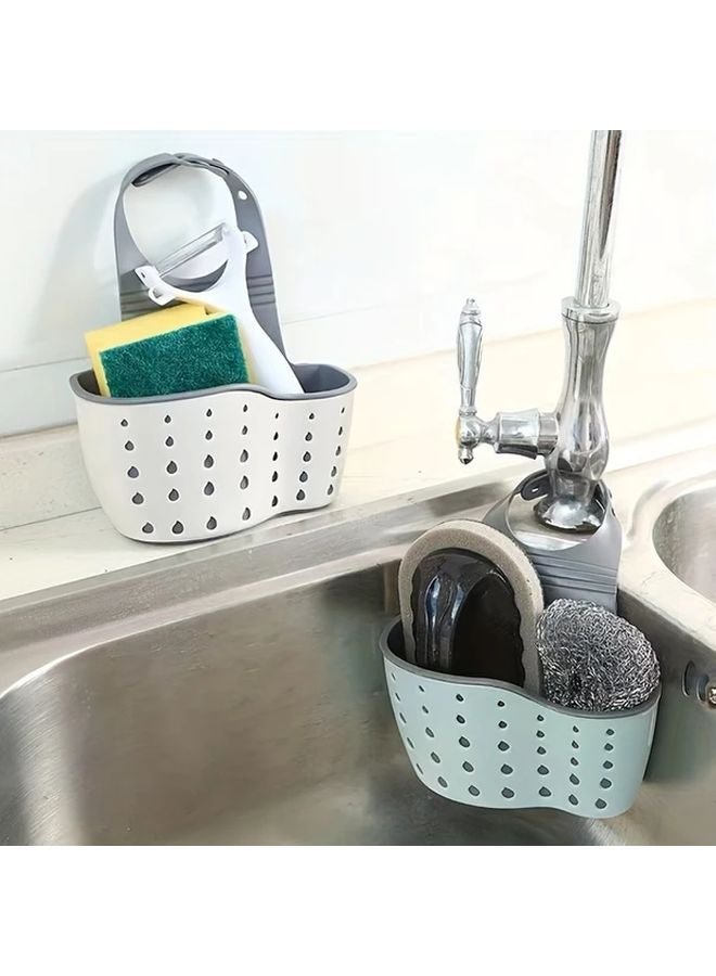 Green Adjustable Sink Storage Holder Hanging Drain Basket With Soap Sponge Shelf Kitchen Organizer - Image 2