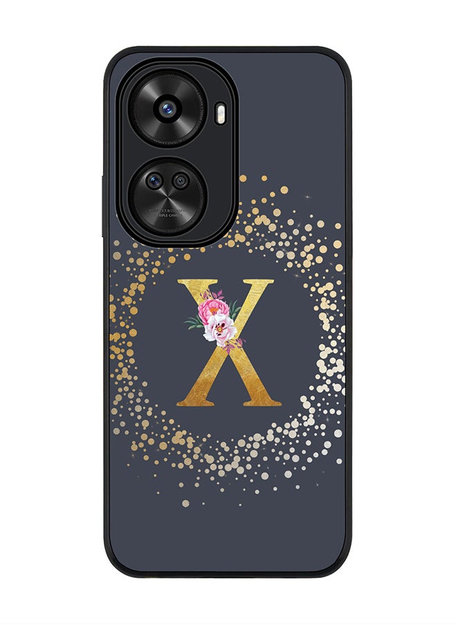 Stylizedd Rugged Black edge case for Huawei nova 12 SE / Huawei nova 11 SE 4G,Slim fit Cover Custom Monogram Initial Letter Floral Pattern Alphabet - X (Grey)  - Image 1