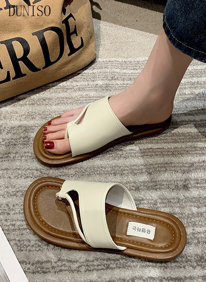 DUNISO Women's Slip On Flat Sandals Square Open Toe Slide Sandals Comfortable Women Slippers Nonslip Backless Beach Slip for Indoor and Outdoor - Image 5