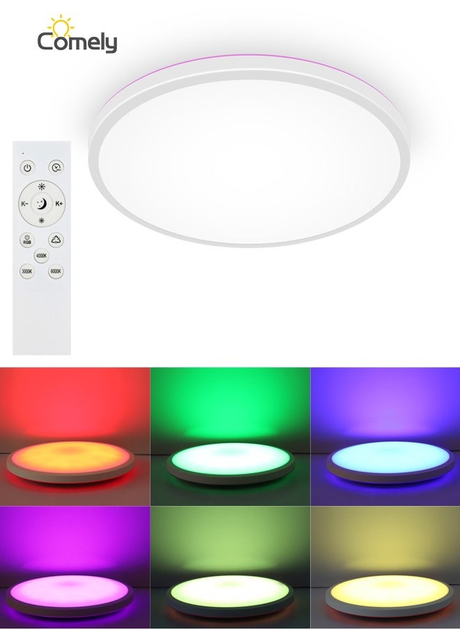 Comely - Dimmable LED Ceiling Light, Modern Ceiling Lamp, 6 Colors Backlit Waterproof Light Fixture, Remote Control Ceiling Light for Living Room Bedroom Bathroom Kitchen - Image 1
