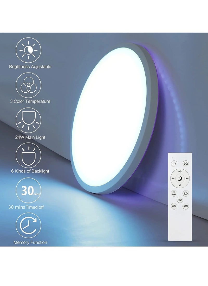 Comely - Dimmable LED Ceiling Light, Modern Ceiling Lamp, 6 Colors Backlit Waterproof Light Fixture, Remote Control Ceiling Light for Living Room Bedroom Bathroom Kitchen - Image 1