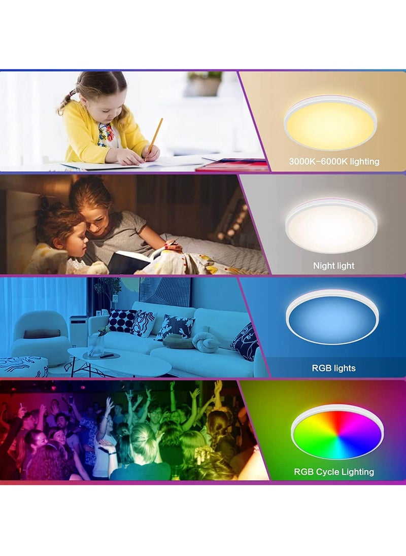 Comely - Dimmable LED Ceiling Light, Modern Ceiling Lamp, 6 Colors Backlit Waterproof Light Fixture, Remote Control Ceiling Light for Living Room Bedroom Bathroom Kitchen - Image 1