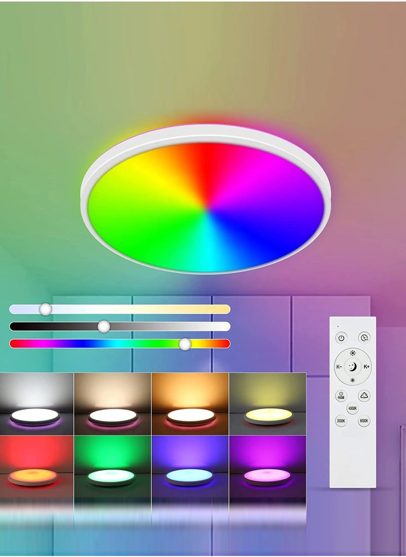 Comely - Dimmable LED Ceiling Light, Modern Ceiling Lamp, 6 Colors Backlit Waterproof Light Fixture, Remote Control Ceiling Light for Living Room Bedroom Bathroom Kitchen - Image 1