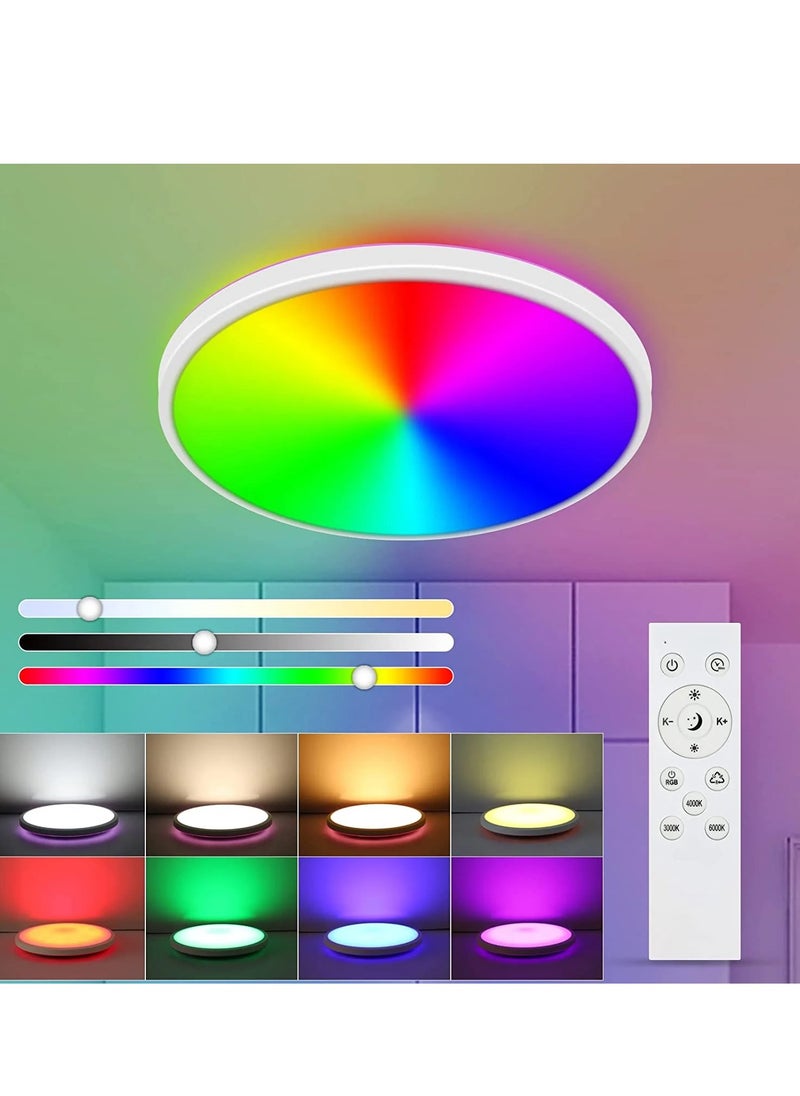 Comely - Dimmable LED Ceiling Light, Modern Ceiling Lamp, 6 Colors Backlit Waterproof Light Fixture, Remote Control Ceiling Light for Living Room Bedroom Bathroom Kitchen - Image 1