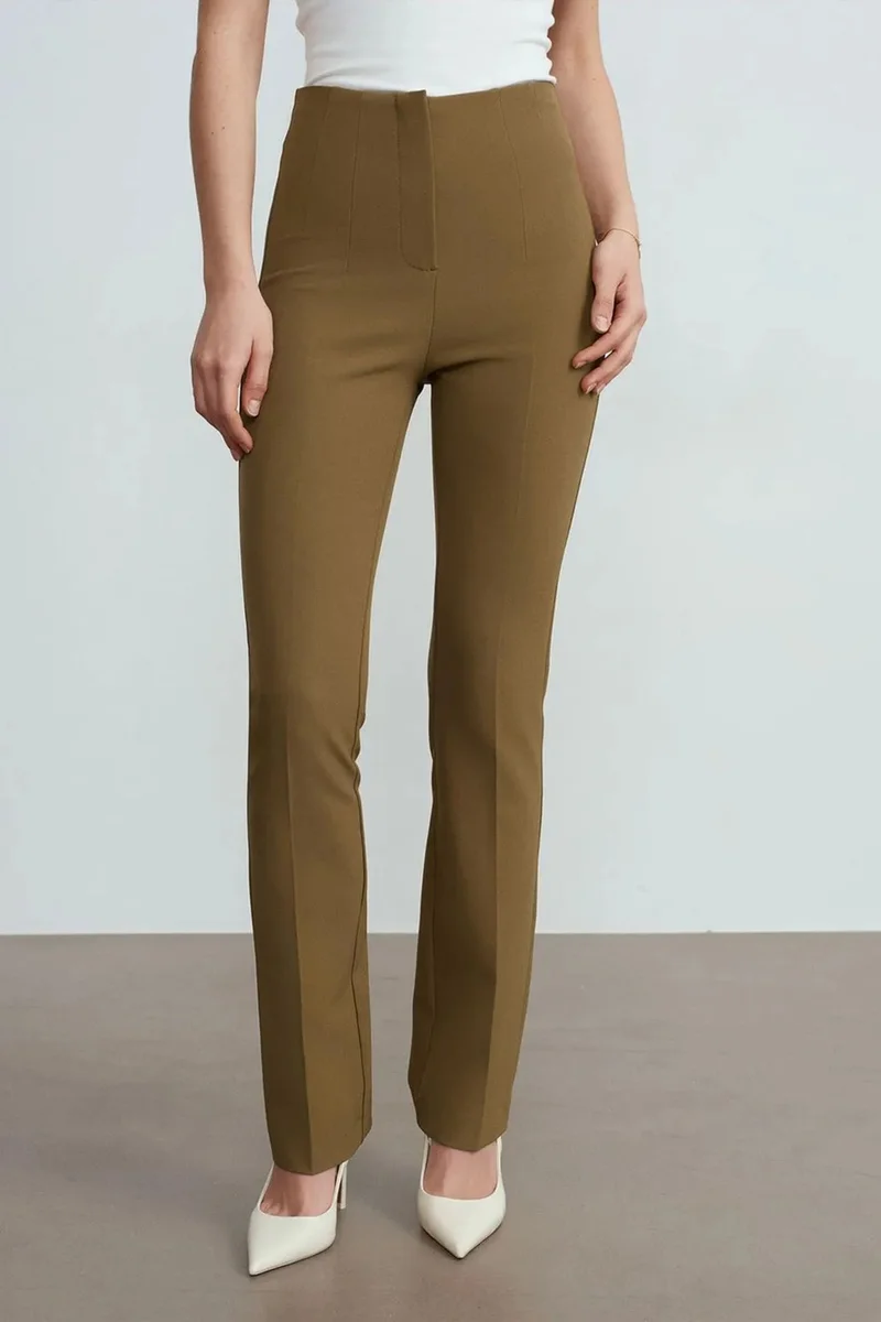 Dilvin Khaki Green DILVIN Women's Straight-leg Crepe Trousers for Women | Best Price UAE