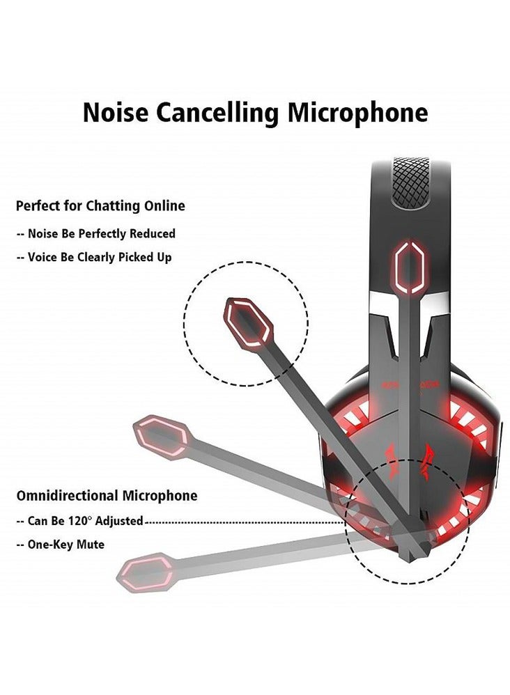 general G2000 Gaming Headset Red, Surround Stereo Gaming Headphones with Noise Cancelling Mic, LED Lights  Soft Memory Earmuffs for PS5, PS4, Xbox One, Nintendo Switch, PC Mac Computer Games - Image 4